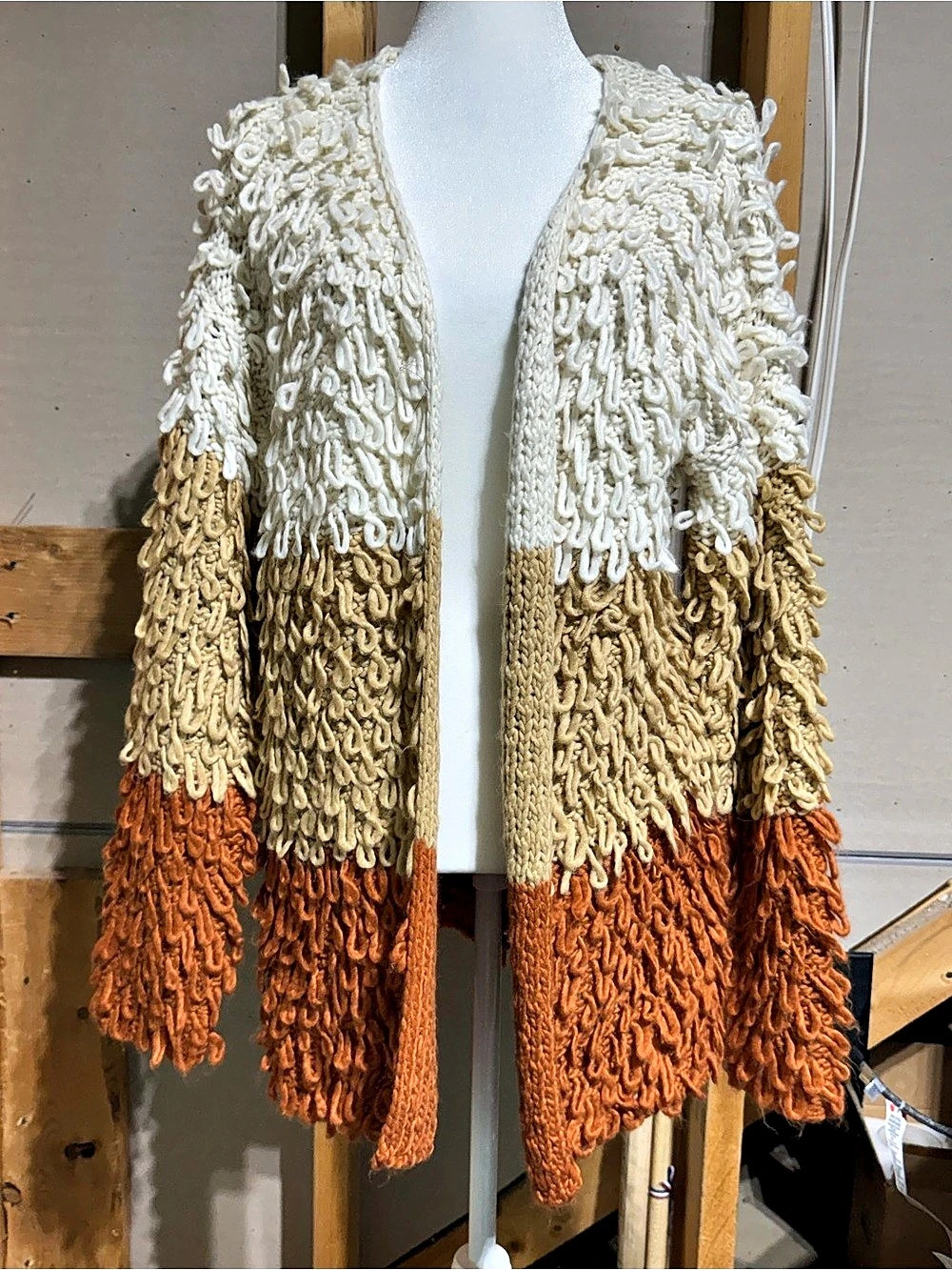 Charmed Hearts Color Block Cardigan in Cream & Brown Medium Like New